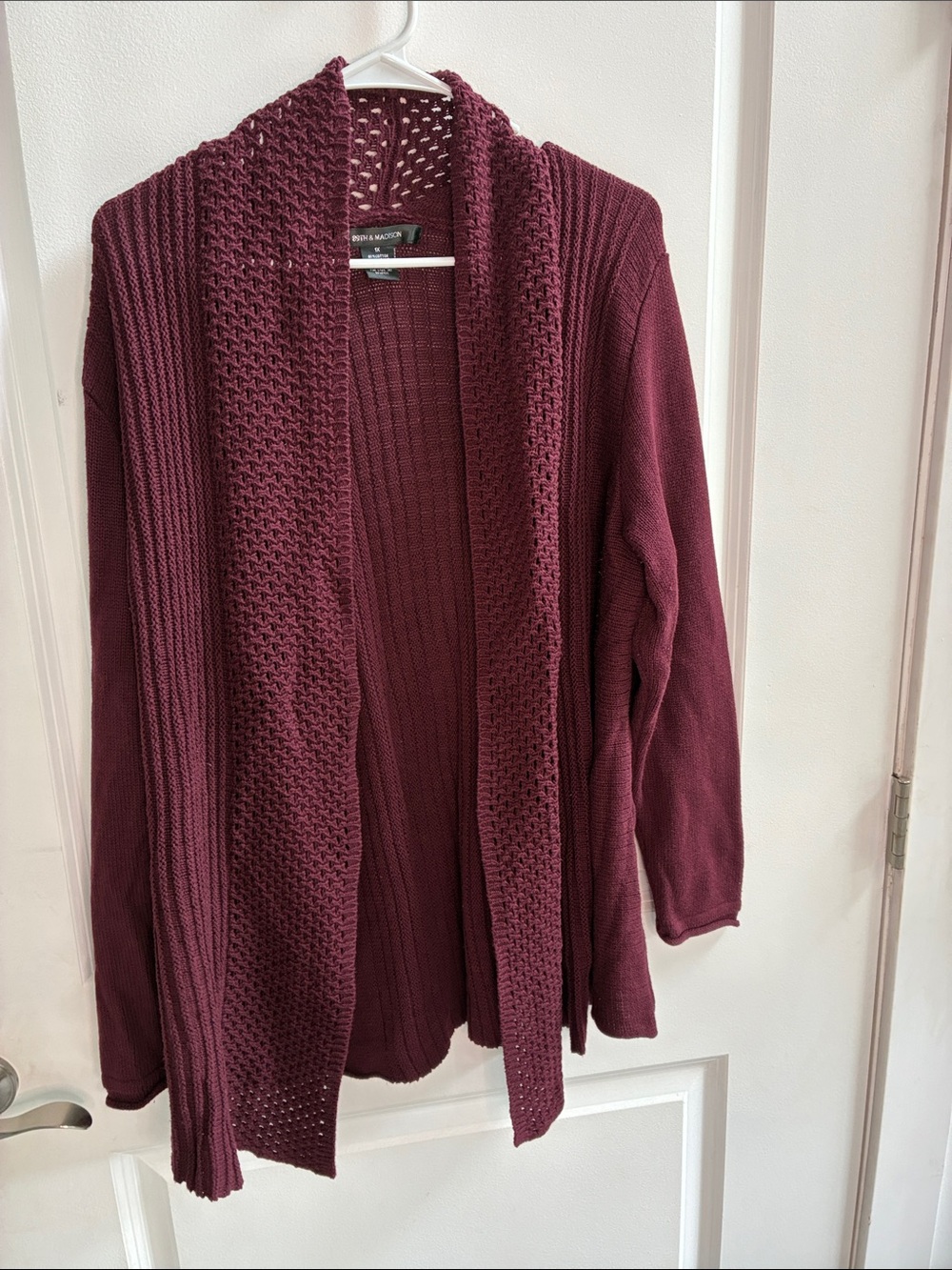 89th & Madison Burgundy Open-Front Knit Cardigan